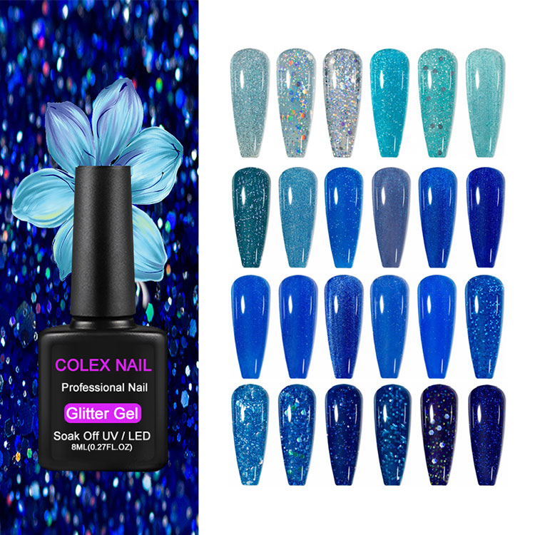 8 ml blå glitter gelpolish