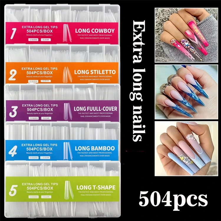 Ekstra lange gel tips - 504pcs