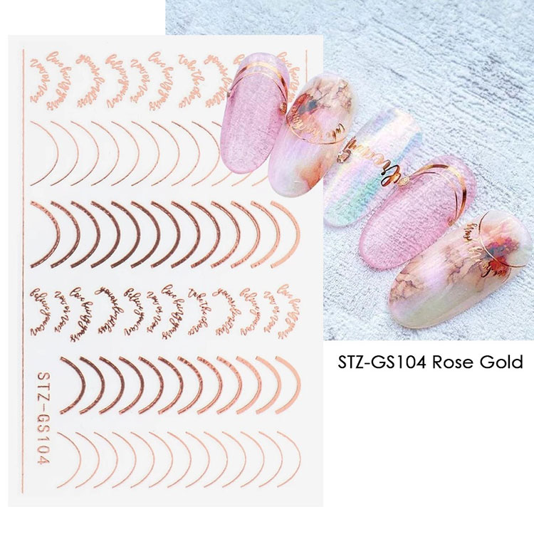 Gull Sølv Stripe Lines Nail Stickers Decals