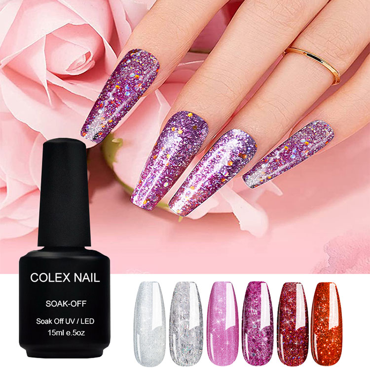 Høy glans fargerik glitter gelpolish