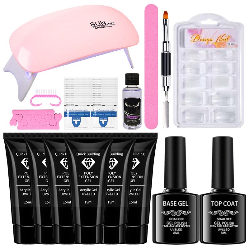 Poly Extension Gel Nail Kit med Mini Nail Lamp
