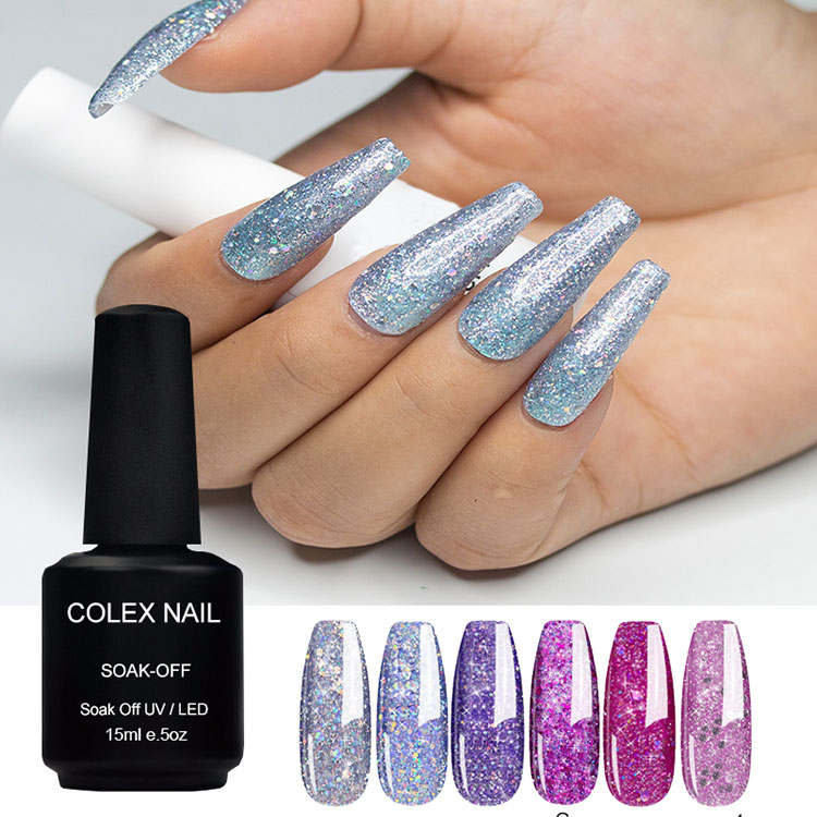 Glitrende skinnende hvit sølv glitter gelpolish